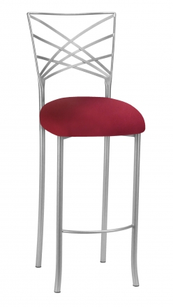 Silver Fanfare Barstool with Cranberry Stretch Knit Cushion (2)