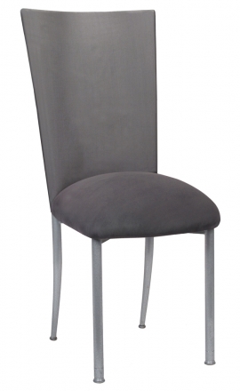 Charcoal Diamond Tufted Taffeta Chair Cover with Charcoal Suede Cushion on Silver Legs (2)