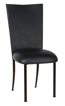 Black Leatherette Chair Cover and Cushion on Brown Legs (2)
