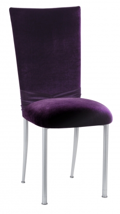 Deep Purple Velvet Chair Cover with Rhinestone Accent and Cushion on Silver Legs (2)
