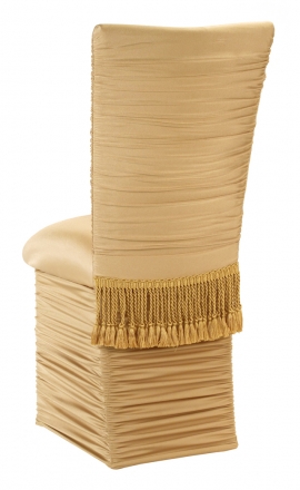 Chloe Gold Stretch Knit Chair Cover with Tassel Belt, Cushion and Skirt (1)