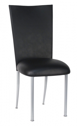 Black Leatherette Chair Cover and Cushion on Silver Legs (2)