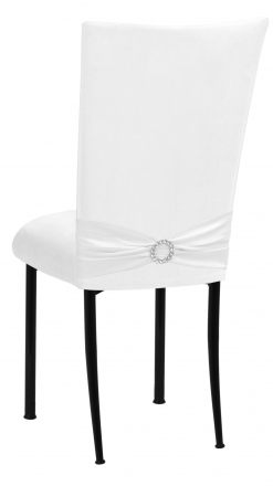 White Suede Chair Cover with Jewel Belt and Cushion on Black Legs (1)