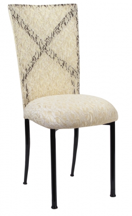 Blak. with Ivory Lace Chair Cover and Ivory Lace over Ivory Stretch Knit Cushion (2)