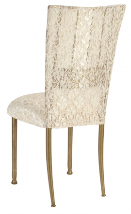 Gold Bella Fleur with Ivory Lace Chair Cover and Ivory Lace over Ivory Stretch Knit Cushion (1)
