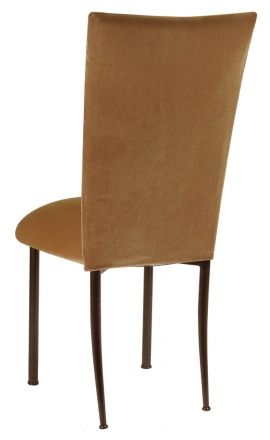 Gold Velvet Chair Cover and Cushion on Brown legs (1)