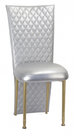 Silver Quilted Leatherette Jacket and Silver Stretch Vinyl Boxed Cushion on Gold Legs (2)