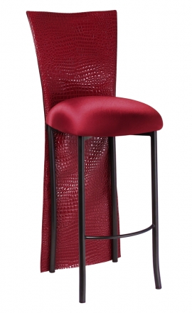 Red Croc Barstool Jacket with Cranberry Stretch Knit Cushion on Brown Legs (2)