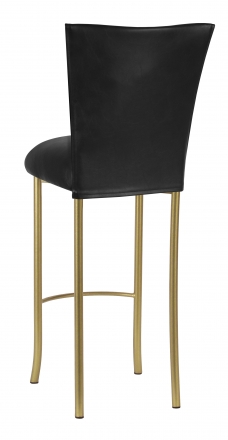 Black Leatherette Barstool Cover and Cushion on Gold Legs (1)