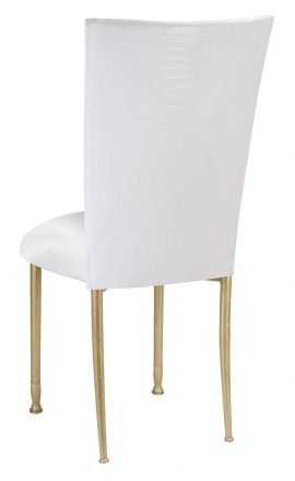 White Croc Chair Cover with White Stretch Knit Cushion on Gold Legs (1)