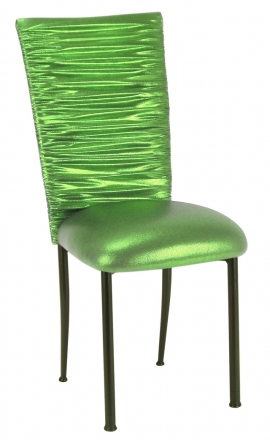 Chloe Metallic Lime Stretch Knit Chair Cover and Cushion on Brown Legs (2)