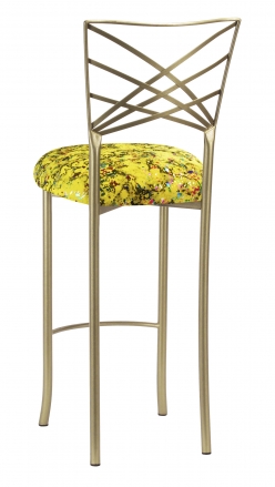 Gold Fanfare Barstool with Yellow Paint Splatter Knit Cushion (1)