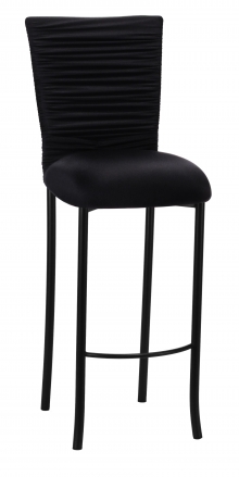 Chloe Black Stretch Knit Barstool Cover with Rhinestone Accent Band and Cushion on Black Legs (2)