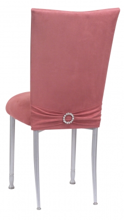 Raspberry Suede Chair Cover with Jewel Belt and Cushion on Silver Legs (1)