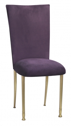 Lilac Suede Chair Cover and Cushion on Gold Legs (2)