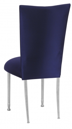 Navy Stretch Knit Chair Cover with Cushion on Silver Legs (1)