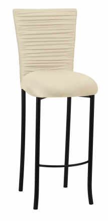 Chloe Ivory Stretch Knit Barstool Cover with Rhinestone Accent Band and Cushion on Black Legs (2)