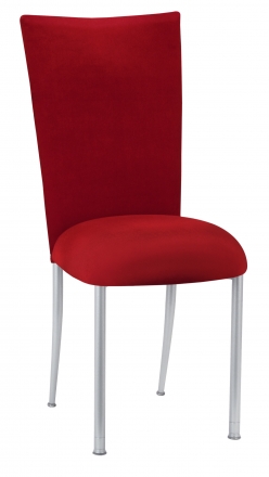 Red Velvet Chair Cover and Cushion on Silver Legs (2)
