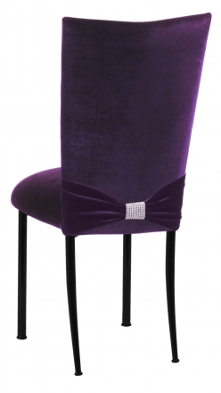 Deep Purple Velvet Chair Cover with Rhinestone Accent and Cushion on Black Legs (1)
