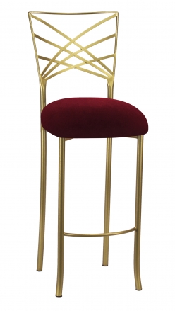 Gold Fanfare Barstool with Cranberry Velvet Cushion (2)