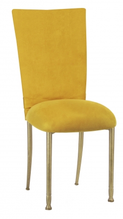 Canary Suede Chair Cover with Jewel Belt and Cushion on Gold Legs (2)