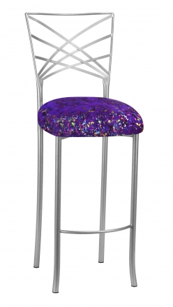 Silver Fanfare Barstool with Purple Paint Splatter Cushion (2)