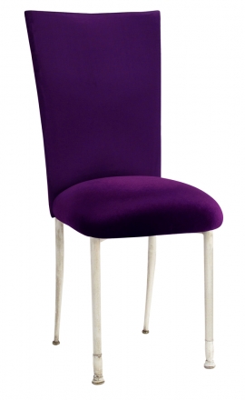 Purple Diamond Tufted Taffeta Chair Cover with Deep Purple Velvet Cushion on Ivory Legs (2)