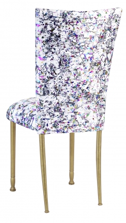 White Paint Splatter Chair Cover and Cushion on Gold Legs (1)