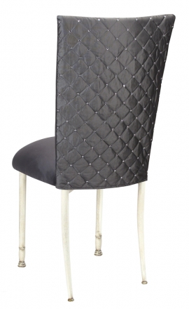 Charcoal Diamond Tufted Taffeta Chair Cover with Charcoal Suede Cushion on Ivory Legs (1)