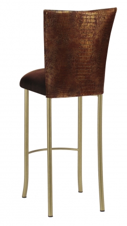 Bronze Croc Barstool Cover with Chocolate Suede Cushion on Gold Legs (1)