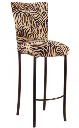 Zebra Stretch Knit Barstool Cover and Cushion on Brown Legs (2)
