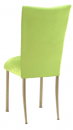 Lime Green Velvet Chair Cover and Cushion on Gold Legs (1)