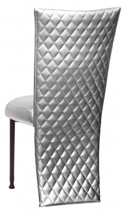 Silver Quilted Leatherette Jacket and Silver Stretch Vinyl Boxed Cushion on Mahogany Legs (1)