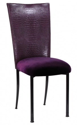 Purple Croc Chair Cover with Eggplant Velvet Cushion on Black Legs (2)