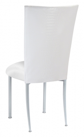 White Croc Chair Cover with White Stretch Knit Cushion on Silver Legs (1)