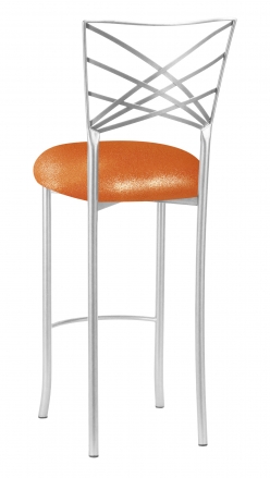 Silver Fanfare Barstool with Metallic Orange Stretch Knit Cushion (1)