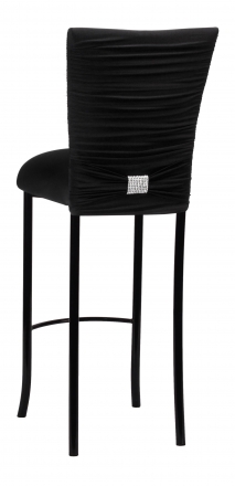 Chloe Black Stretch Knit Barstool Cover with Rhinestone Accent Band and Cushion on Black Legs (1)