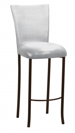 Metallic Silver Stretch Knit Barstool Cover and Cushion on Brown Legs (2)
