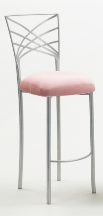 Silver Fanfare Barstool with Soft Pink Velvet Cushion (2)