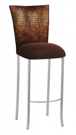 Bronze Croc Barstool Cover with Chocolate Suede Cushion on Silver Legs (2)