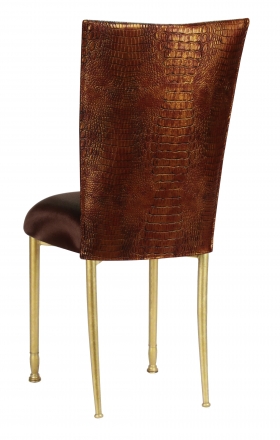 Bronze Croc Chair Cover with Chocolate Stretch Knit Cushion on Gold Legs (1)