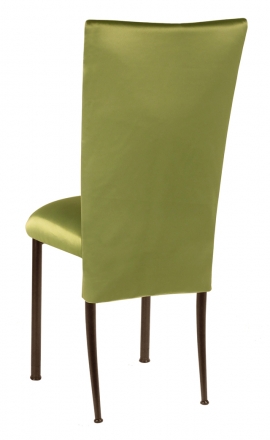 Lime Satin 3/4 Chair Cover and Cushion on Brown Legs (1)