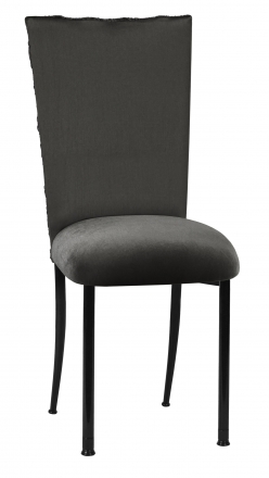 Pewter Circle Ribbon Taffeta Chair Cover with Charcoal Suede Cushion on Black Legs (2)