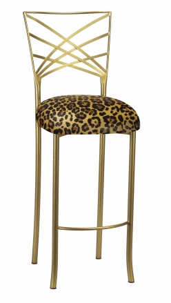 Gold Fanfare Barstool with Gold Black Leopard Cushion (2)