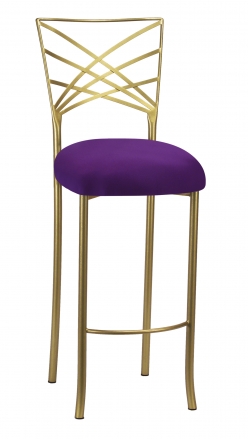 Gold Fanfare Barstool with Plum Knit Cushion (2)