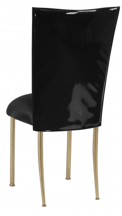 Black Patent Leather Chair Cover with Black Stretch Knit Cushion on Gold Legs (1)