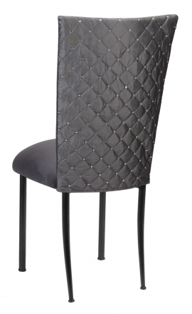Charcoal Diamond Tufted Taffeta Chair Cover with Charcoal Suede Cushion on Black Legs (1)