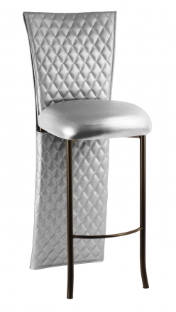 Silver Quilted Leatherette Barstool Jacket with Silver Leatherette Boxed Cushion on Brown Legs (2)