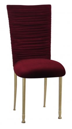 Chloe Cranberry Velvet Chair Cover and Cushion on Gold Legs (2)