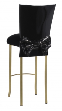Black Patent Barstool Cover with Bow Belt and Cushion on Gold Legs (1)